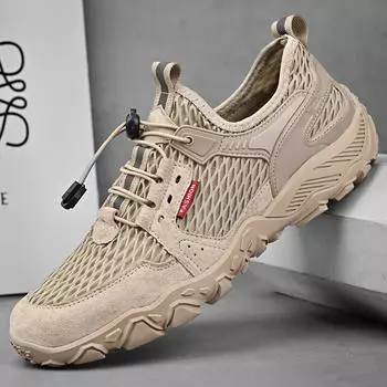 Мужские мягкие походные ботинки, летние дышащие сетчатые кроссовки, легкая походная обувь, прогулочная обувь, обувь для активного отдыха, скалолазание 39 песочный