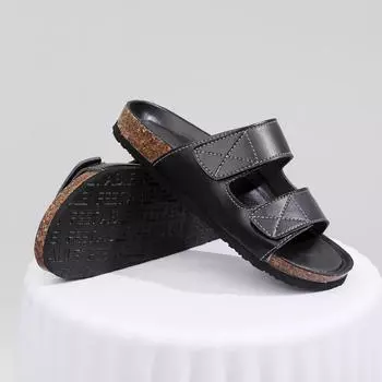 Мужские мюли Cork в римском британском стиле, черные, с 2 ремешками, туфли из искусственной кожи большого размера 38