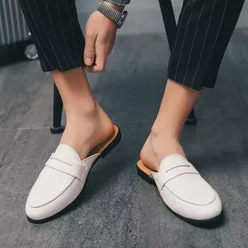 Мужские сандалии, лоферы, кожаные сабо, летние туфли, белые повседневные туфли с открытой спиной и полуоблегающими каблуками, туфли для вечеринок, большие размеры 38 чёрный