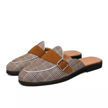 Мужские сандалии Мюли Лоферы Сабо Летние тапочки Туфли в клетку Повседневные туфли с открытой спиной Полуоблегающие туфли для вечеринок Большие размеры 38