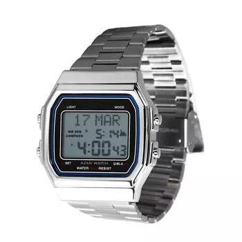 Мужские мусульманские цифровые часы с напоминанием о молитве, водонепроницаемые многофункциональные часы со стальным ремешком