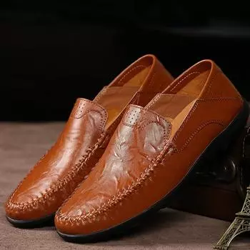 Мужские мужские туфли из натуральной кожи большого размера на мягкой подошве для вождения автомобиля, повседневная кожаная обувь 38 чёрный