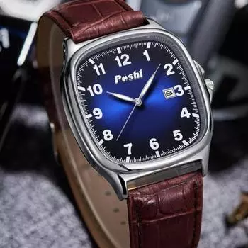 Мужские наручные часы Blanche из кожи в квадратном корпусе, повседневные модные часы