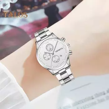 Мужские наручные часы с 3 глазами Календарь с круглым циферблатом из нержавеющей стали с ремешком из нержавеющей стали Кварцевый механизм Мужские подростковые деловые наручные часы Модные украшения Подарок на день рождения