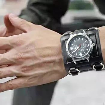 Мужские наручные часы с широким ремешком в стиле панк-манжета для деловых мероприятий на улице и отце чёрный