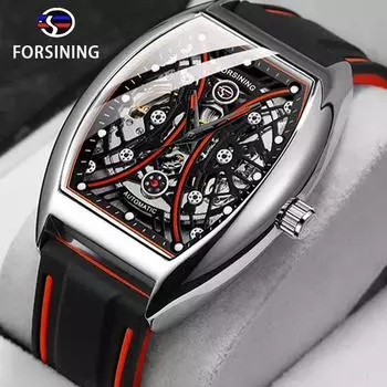 Мужские наручные часы Skeleton с автоподзаводом, автоматические, механические, модные, спортивные, водонепроницаемые, часы Montre Homme красный