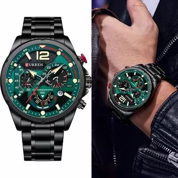 Мужские наручные часы водонепроницаемые хронограф мужские часы военные роскошные серебряные часы из нержавеющей стали спортивные мужские часы зелёный/чёрный