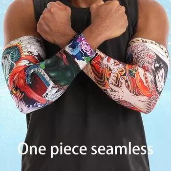 Мужские нарукавники для верховой езды, татуировки, ледяной шелк, защита от ультрафиолета, велосипедный чехол для руки, дышащий, охлаждающий, летний принт красный