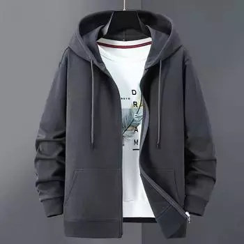 Мужские негабаритные мужские однотонные толстовки с капюшоном, пальто с капюшоном, толстые/тонкие хлопковые толстовки, спортивная одежда для женщин, хлопок плюс бархатная молния, кардиган для тренировок M чёрный