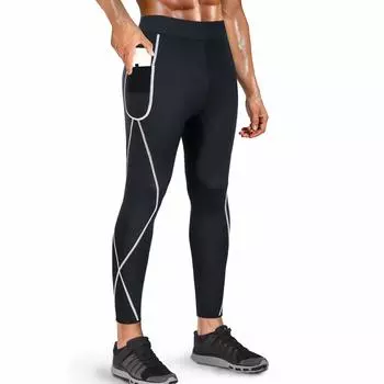 Мужские неопреновые спортивные штаны для спортзала, спортивные брюки для сауны, спортивные леггинсы, брюки для бега, брюки для бега, спортивные леггинсы для тренировок с карманными колготками для упражнений S чёрный