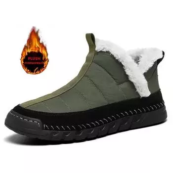 Мужские непромокаемые ботильоны, зимние теплые плюшевые зимние ботинки, мужские уличные кроссовки, рабочие ботинки, мужские резиновые зимние мужские ботинки, большой размер 38 зелёный