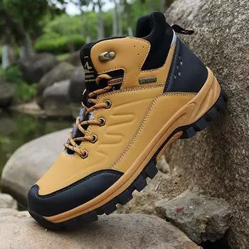 Мужские непромокаемые ботильоны, зимние теплые плюшевые зимние ботинки, мужские уличные кроссовки, рабочие ботинки, мужские резиновые зимние мужские ботинки, большой размер 39 чёрный