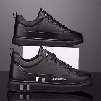 Мужские непромокаемые кроссовки из искусственной кожи, повседневная спортивная обувь, мужская легкая дышащая нескользящая теннисная обувь на плоской подошве, Zapatillas Hombre 39 чёрный