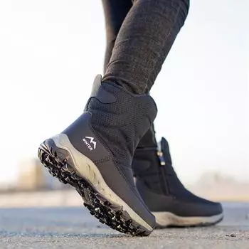 Мужские непромокаемые повседневные зимние ботинки на молнии, утепленная теплая хлопковая обувь, нескользящие плюшевые короткие сапоги 39 синий