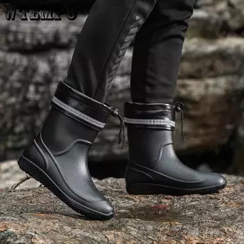 Мужские непромокаемые сапоги, нескользящая обувь для воды с короткой трубкой, водонепроницаемая износостойкая рабочая резиновая обувь со средней трубкой для мытья автомобиля 44