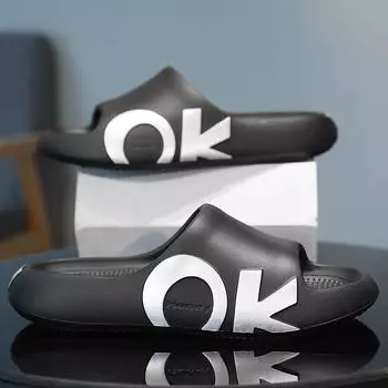 Мужские нескользящие быстросохнущие тапочки с открытым носком и буквенным принтом EVA для прогулок в помещении и принятия душа 40-41 белый