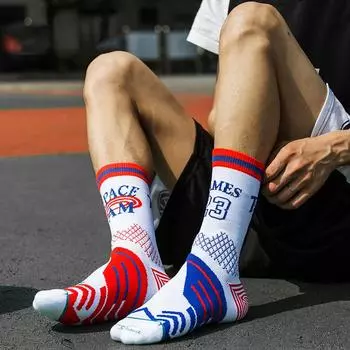 Мужские нескользящие дышащие утолщенные элитные баскетбольные носки средней длины, размеры 39–44, профессиональные спортивные носки One-size чёрный