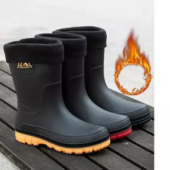 Мужские нескользящие осенне-зимние теплые водонепроницаемые дождевые туфли однотонные рабочие дышащие дождевые туфли 45