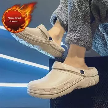 Мужские нескользящие плюшевые тапочки на толстой подошве - Уютный хлопковый бархат для осени и зимы 36 чёрный