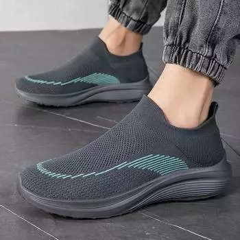 Мужские нескользящие прогулочные кроссовки, легкие дышащие кроссовки без шнуровки, спортивная спортивная теннисная обувь для мужчин, прогулочная обувь EU:36 белый/чёрный