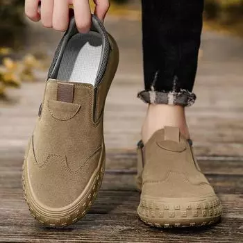 Мужские нескользящие рабочие кроссовки повседневные лоферы кожаные туфли для ходьбы для мужчин 39 чёрный