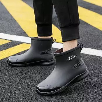 Мужские нескользящие резиновые сапоги средней высоты в корейском стиле со шнурком — легкие, теплые и готовые к использованию на открытом воздухе Up 1 Size for Fleece, Up 2 Sizes for Fixed Fleece