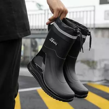 Мужские нескользящие резиновые сапоги средней высоты с эластичными манжетами для рыбалки на открытом воздухе и мойки автомобиля 42 красный