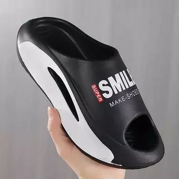 Мужские нескользящие спортивные сандалии, дышащие парные летние тапочки для дома и отдыха на природе, легкие шлепанцы из ЭВА с поддержкой свода стопы 36-37 чёрный