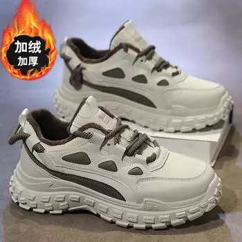 Мужские нескользящие спортивные туфли с подошвой из резины и бархата, теплые и удобные повседневные туфли, износостойкие кроссовки для активного отдыха на толстой подошве 39 чёрный