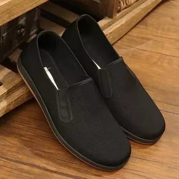 Мужские нескользящие туфли Old Beijing с мягкой подошвой - удобные эластичные туфли без застежек для пожилых людей 40 чёрный