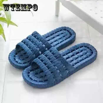 Мужские нескользящие уличные повседневные тапочки на мягкой подошве, большие размеры, однотонные дышащие домашние тапочки на плоской подошве для ванной комнаты 44-45 синий