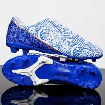 Мужские низкие футбольные бутсы большого размера с длинными шипами, нескользящие, износостойкие, TPR, искусственный газон, детские футбольные бутсы с длинными шипами 35 синий/белый
