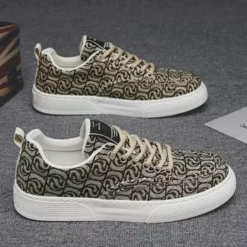 Мужские низкие кеды из парусины, лето 2025 г.: Спортивная обувь с толстыми подошвами и принтом для повседневной моды 39