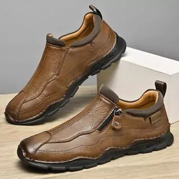 Мужские низкие кожаные туфли на молнии повседневные кроссовки размера плюс 39-46 39 чёрный