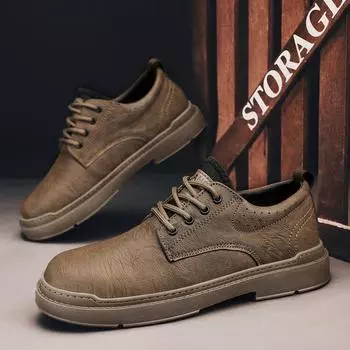 Мужские низкие рабочие туфли из натуральной кожи в британском ретро-стиле, удобные, износостойкие, повседневные, с большой головкой, для мужчин на осень и зиму 38 коричневый