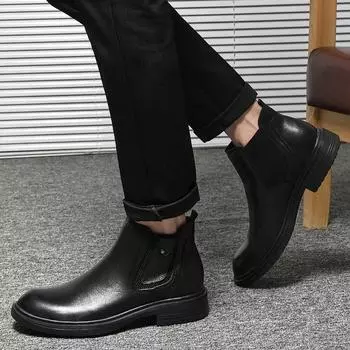 Мужские низкие туфли на плоской подошве, классические модные ботинки челси с резным дизайном, натуральная кожа, трендовые роскошные ботильоны, новые ботинки без застежек 36 чёрный