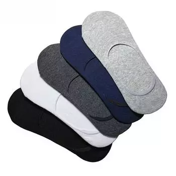 Мужские носки Banboo и хлопковые носки в упаковке, 5 пар, модные повседневные нескользящие силиконовые невидимые тапочки, мужские носки-невидимки, размеры 37-43 Eur37-43 разноцветный