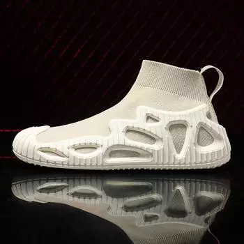 Мужские носки, кроссовки, кроссовки для бега на открытом воздухе, спортивные дышащие эластичные сетчатые летние легкие кроссовки для отдыха, большие размеры 36 бежевый