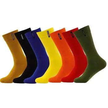 Мужские носки, модные хлопковые носки высокого качества, зимние теплые носки для экипажа, мужские 7 цветов One Size