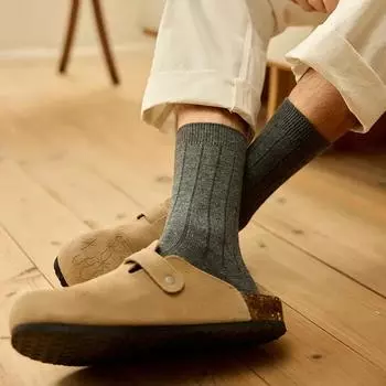 Мужские носки осень-зима толстые теплые носки средней длины мужские шерстяные кашемировые термостойкие однотонные черные серые эластичные длинные носки