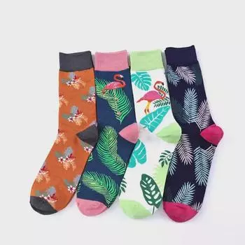 Мужские носки с большим принтом фламинго из хлопка в этническом стиле One Size