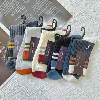 Мужские носки с двойной иглой в тон, утолщенные теплые носки средней длины из хлопка, японские модные мужские носки Zhuji Size 38-44