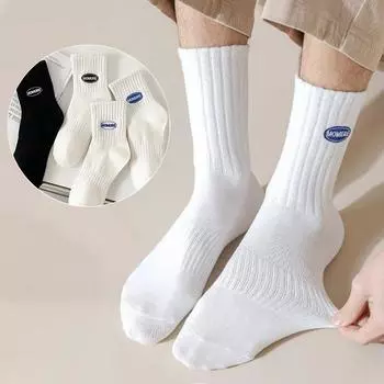 Мужские носки средней длины, осенние и зимние, белые, впитывающие пот и дезодорирующие, мужские спортивные носки One size