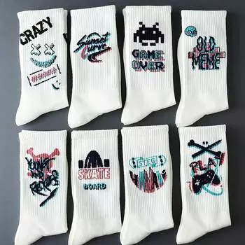 Мужские носки в стиле хип-хоп, белые хлопковые аниме-носки для бега, футбола, баскетбола, скейтборда, необычные спортивные носки, забавные новинки в стиле Харадзюку One Size