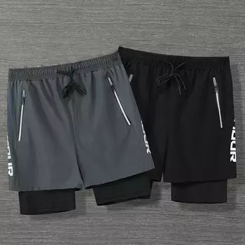 Мужские новые 2 в 1 плавки, пляжные спортивные штаны, шорты для бега с карманом на молнии, баскетбольные тренировочные штаны, быстросохнущие, для фитнеса M серый