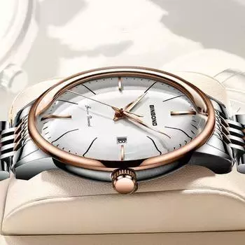 Мужские новые часы с изогнутым экраном и пряжкой-бабочкой из нержавеющей стали, водонепроницаемые светящиеся ультратонкие модные деловые мужские часы с автокалендарем белый/золотой