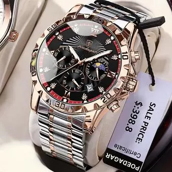 Мужские новые деловые модные часы с водонепроницаемым циферблатом с бриллиантами, тремя очками, шестью стрелками, хронографом и календарем серебряный/чёрный