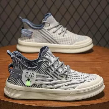 Мужские новые дышащие летающие плетеные модные туфли полые модные универсальные спортивные туфли сетчатые легкие кроссовки для бега повседневные прогулки 39 хаки