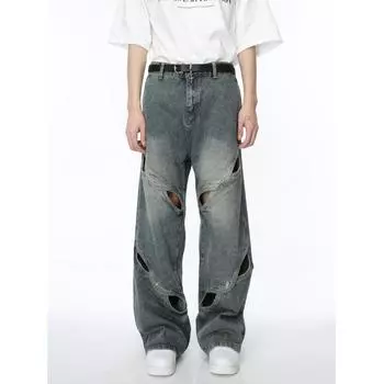 Мужские новые джинсы в стиле ретро с нерегулярным разрезом в американском стиле с прямыми штанинами и широкими штанинами S синий