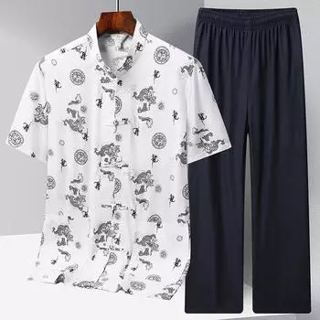 Мужские новые китайские традиционные мужские шелковые атласные костюмы для кунг-фу, комплекты костюмов Тан, рубашки, пиджаки, брюки, комплекты Dragon Wu Shu Tai Chi 40 белый